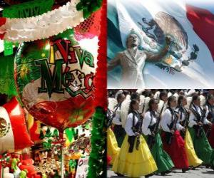Puzzle Ημέρα της Ανεξαρτησίας του Μεξικού. Εορτάζει 16 του Σεπτεμβρίου του 1810, την έναρξη του αγώνα κατά της ισπανικής κυριαρχίας